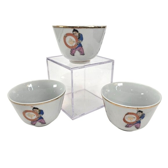 Vintage Chinese Teapot + 6 Tea Cups With Children Symbol Designs JE117/319/320 - Picture 8 of 16